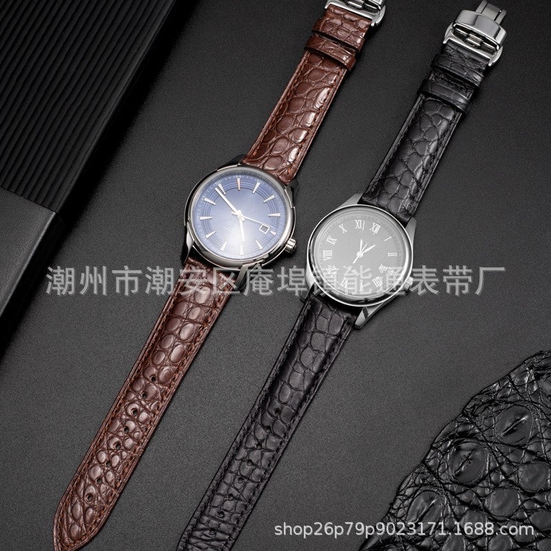 Factory American Round Grain Alligator Leather Strap Pin Buckle Butterfly Buckle Leather Watch With Soft Men And Women - Image 5